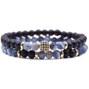 Zwart/Blauwe Agaat armbandenset