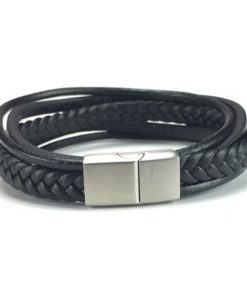Flat & Twisted Zwart Leren armband