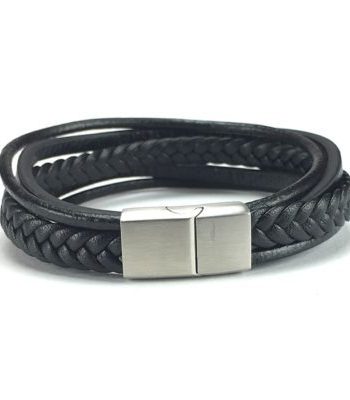 Flat & Twisted Zwart Leren armband