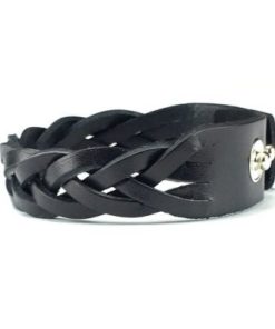 Geweven Zwart Leren armband