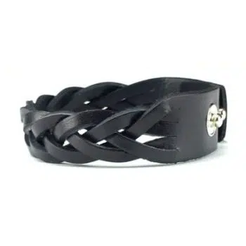 Geweven Zwart Leren armband