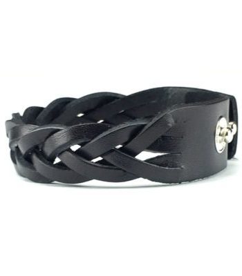 Geweven Zwart Leren armband