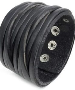 Brede Leren armband Zwart