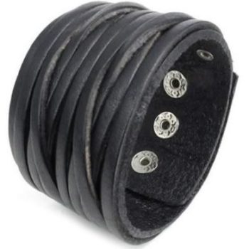 Brede Leren armband Zwart