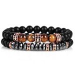 Hematite Tiger Copper Armbandenset – Hematiet, Tiger Eye & Onyx | Luxe Heren Armband