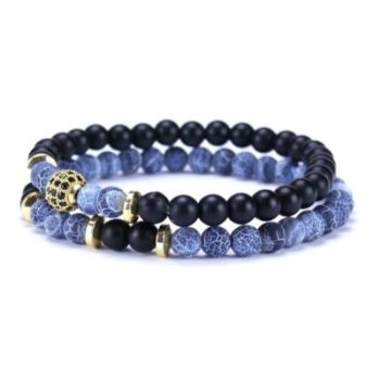 Zwart/Blauwe Agaat armbandenset - Afbeelding 2