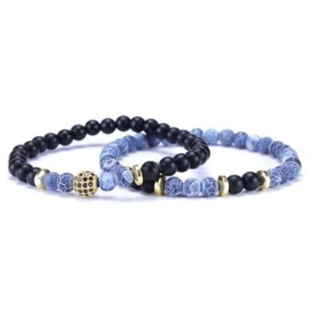 Zwart/Blauwe Agaat armbandenset - Afbeelding 4
