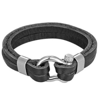 Badboyz Black Leather D-shackle armband