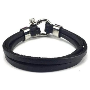 Badboyz Black Leather D-shackle armband - Afbeelding 2