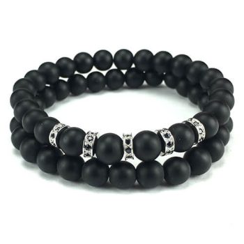 Black/silver Agaat 8mm armbandenset
