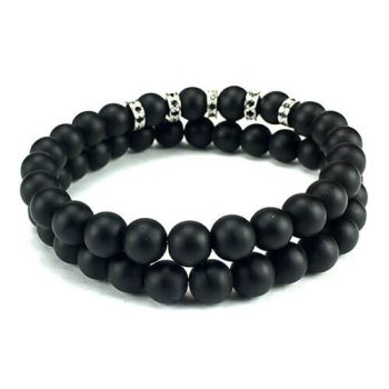 Black/silver Agaat 8mm armbandenset - Afbeelding 2