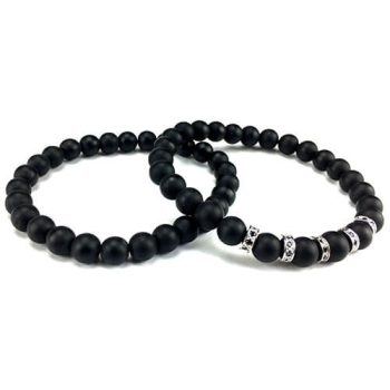 Black/silver Agaat 8mm armbandenset - Afbeelding 3