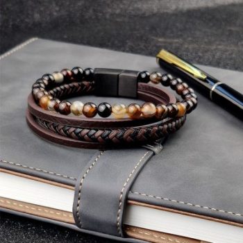 Dario Leather-Brown-kralen Armband - Afbeelding 4
