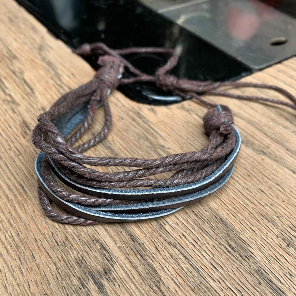 Zwart/Bruin Leder/touw armband Multilayer  Gevlochten - Afbeelding 3