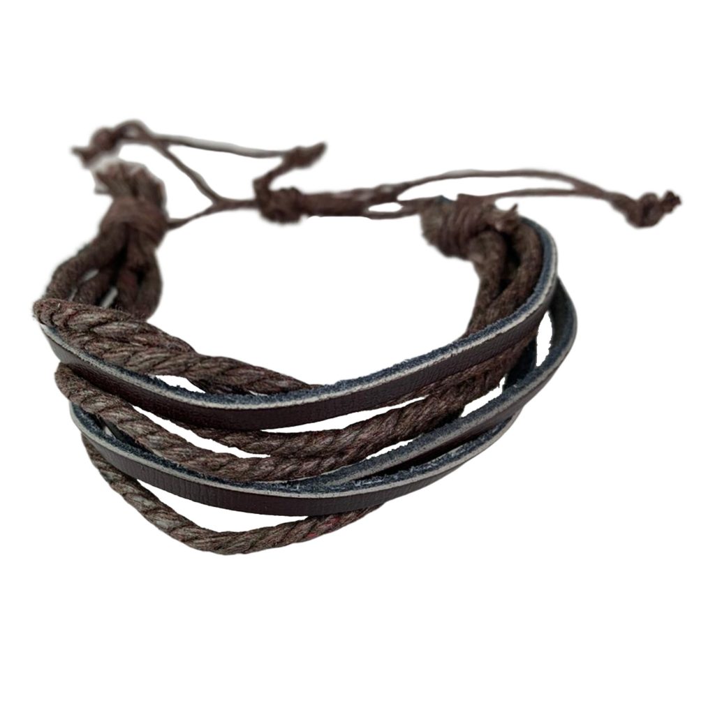 Zwart/Bruin Leder/touw armband Multilayer  Gevlochten