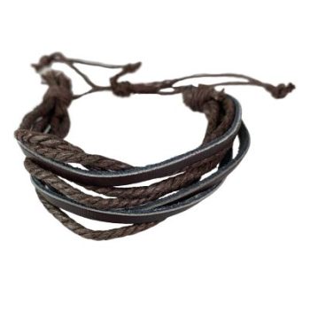 Zwart/Bruin Leder/touw armband Multilayer  Gevlochten