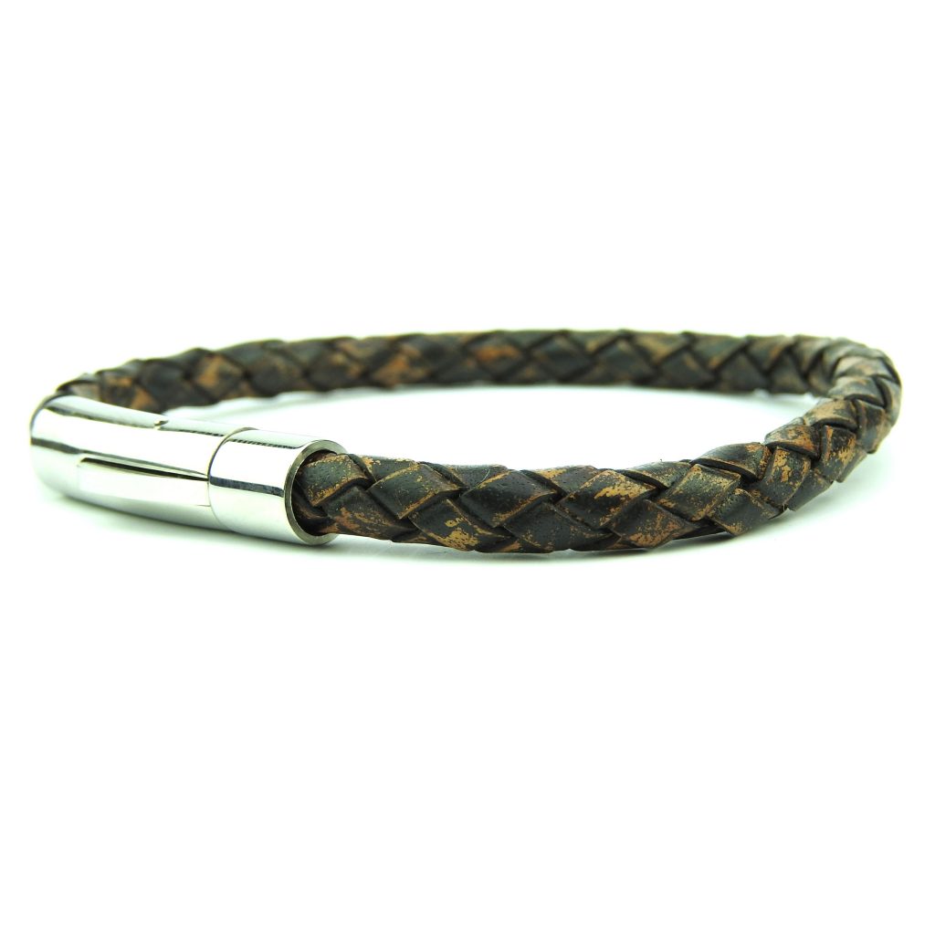 Rond Gevlochten Armband zwart/bruin 6mm