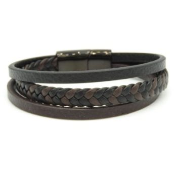 Flat&Twisted-Brown-Black-Leren-armband