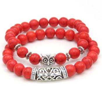 Double Red Owl Armbandenset 8mm - Afbeelding 3