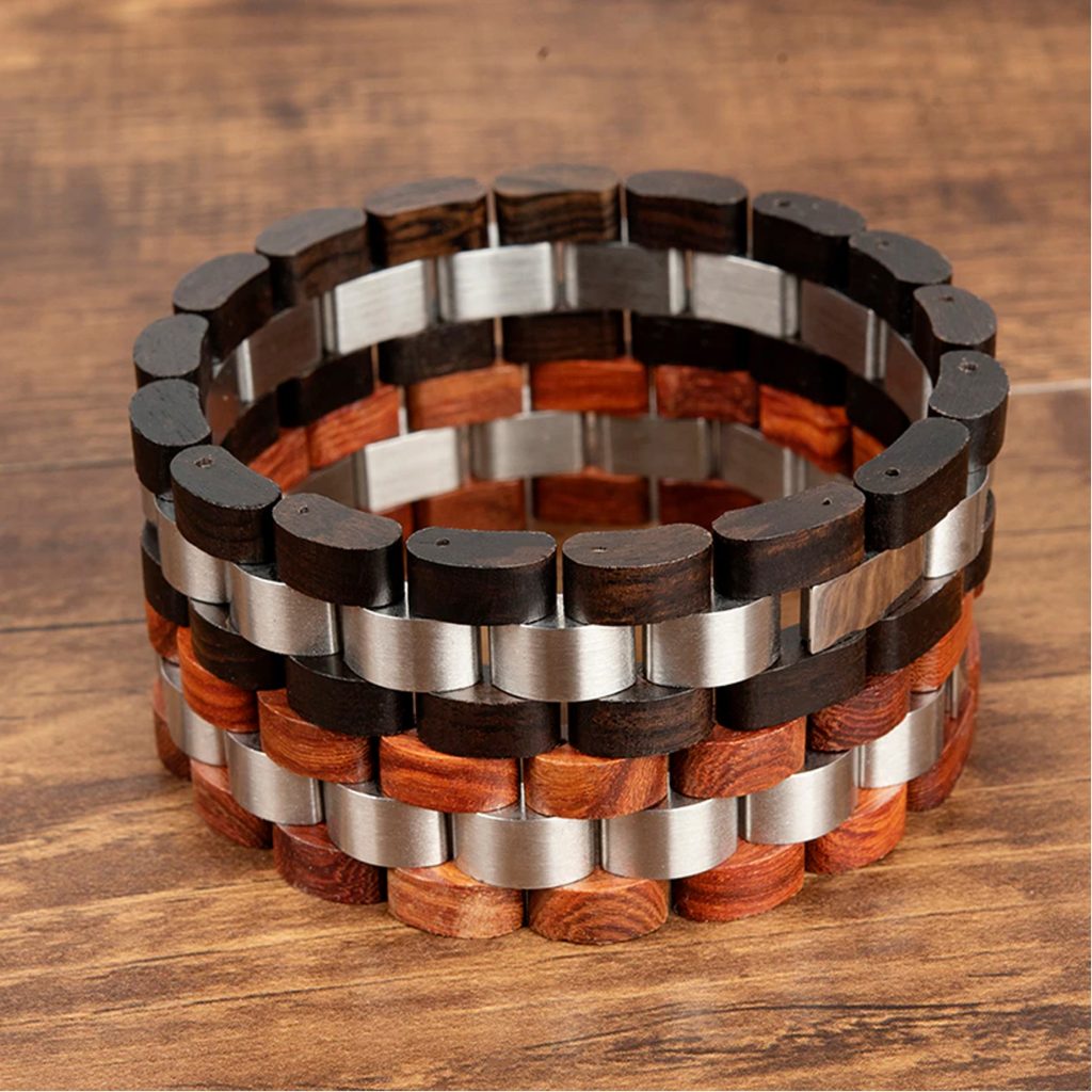 Heren houten armband van ebbenhout en roestvrij staal zwart - Afbeelding 4