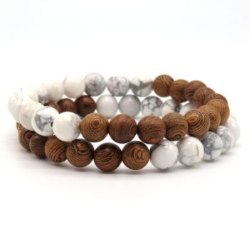 Wit met hout bruin armbanden set