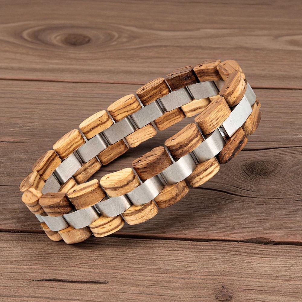 Stoere Herenarmband van Zebra-hout – Uniek Streepdesign & Natuurlijke Charme - Afbeelding 3