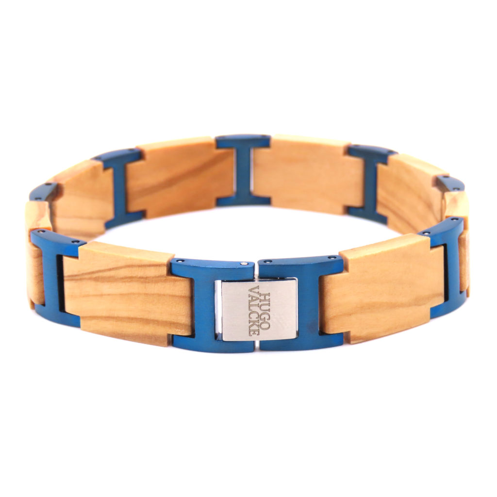 Hugo Valcke Wood-Blue-Silver Armband 14mm