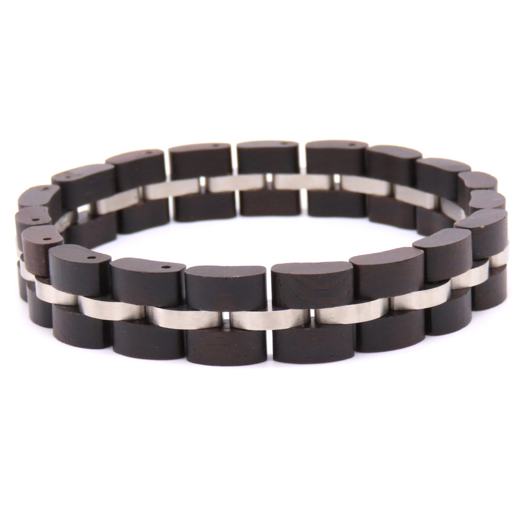 Houten Armband – Zwart Sandelhout & Roestvrij Staal (12mm)