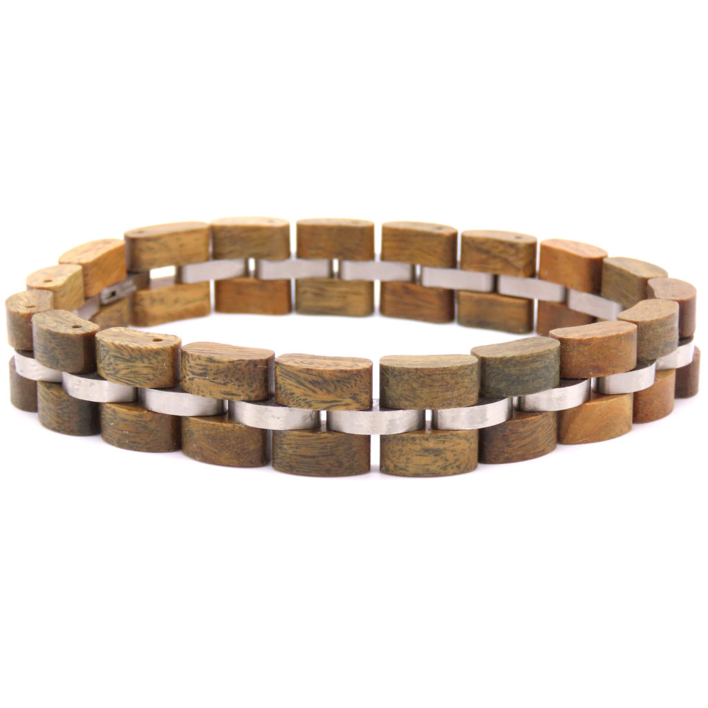 Heren Houten Armband – Sandelhout & Roestvrij Staal