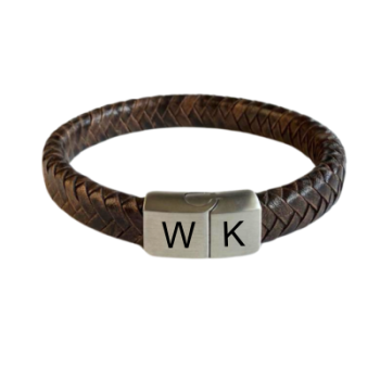 Gevlochten Armband bruin met initialen | 4 Kleuren