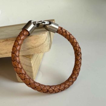Rond Gevlochten Leren Armband bruin